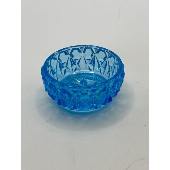 Vintage Blue Pressed Glass Trinket Dish/Bowl With Diamond Pattern - Picture 1 of 8